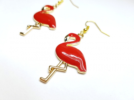 Preview: Flamingo Ohrringe rot goldfarben